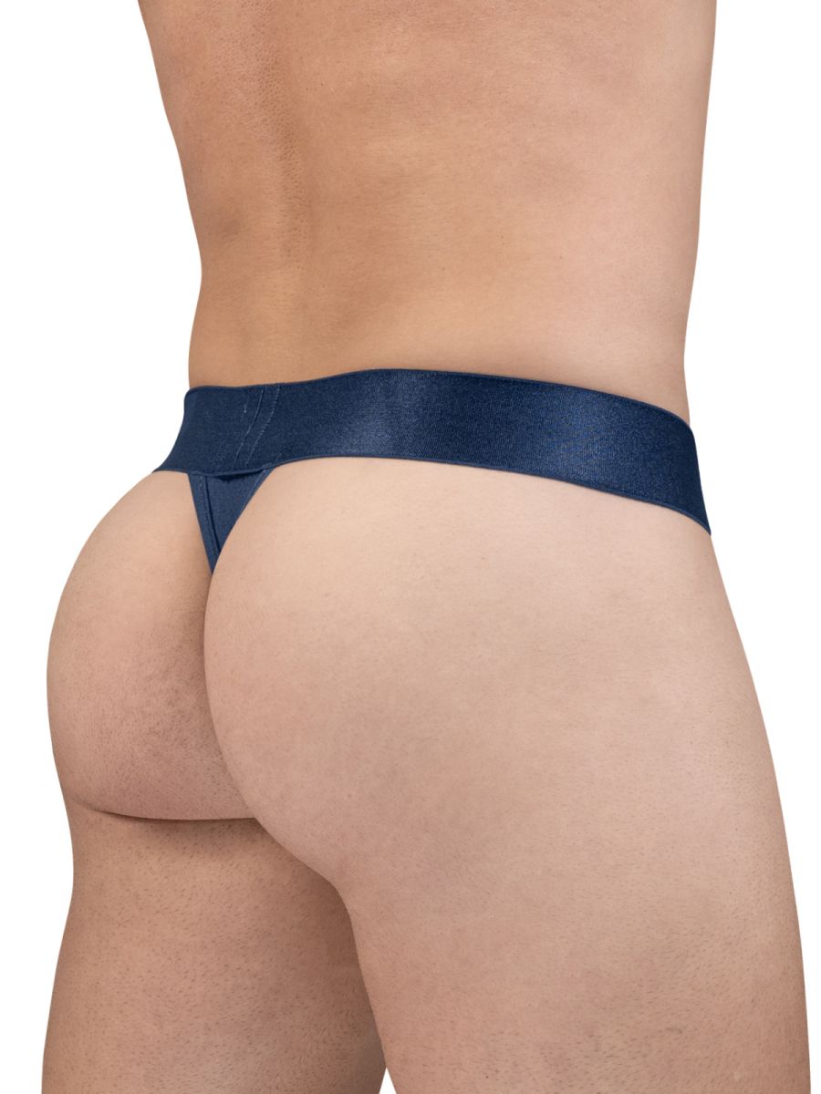 ErgoWear ew1812 max bold SE g-string in dark blue satin with a smooth glossy finish and embossed waistband detailing