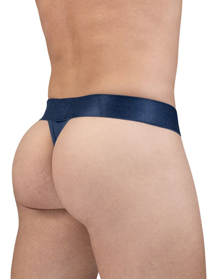 ErgoWear ew1812 max bold SE g-string in dark blue satin with a smooth glossy finish and embossed waistband detailing