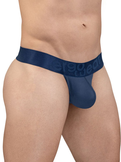 Navy blue sheer mesh jockstrap with solid fabric waistband featuring the ergo wear logo from ErgoWear EW1812 MAX BOLD SE