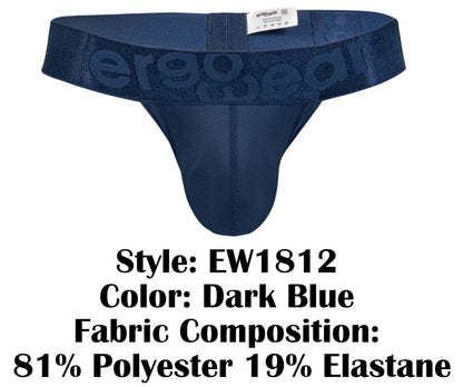 Dark blue ergoWear ew1812 max bold se g-string thong with stretchy seamless ergonomic design and subtle waistband logo