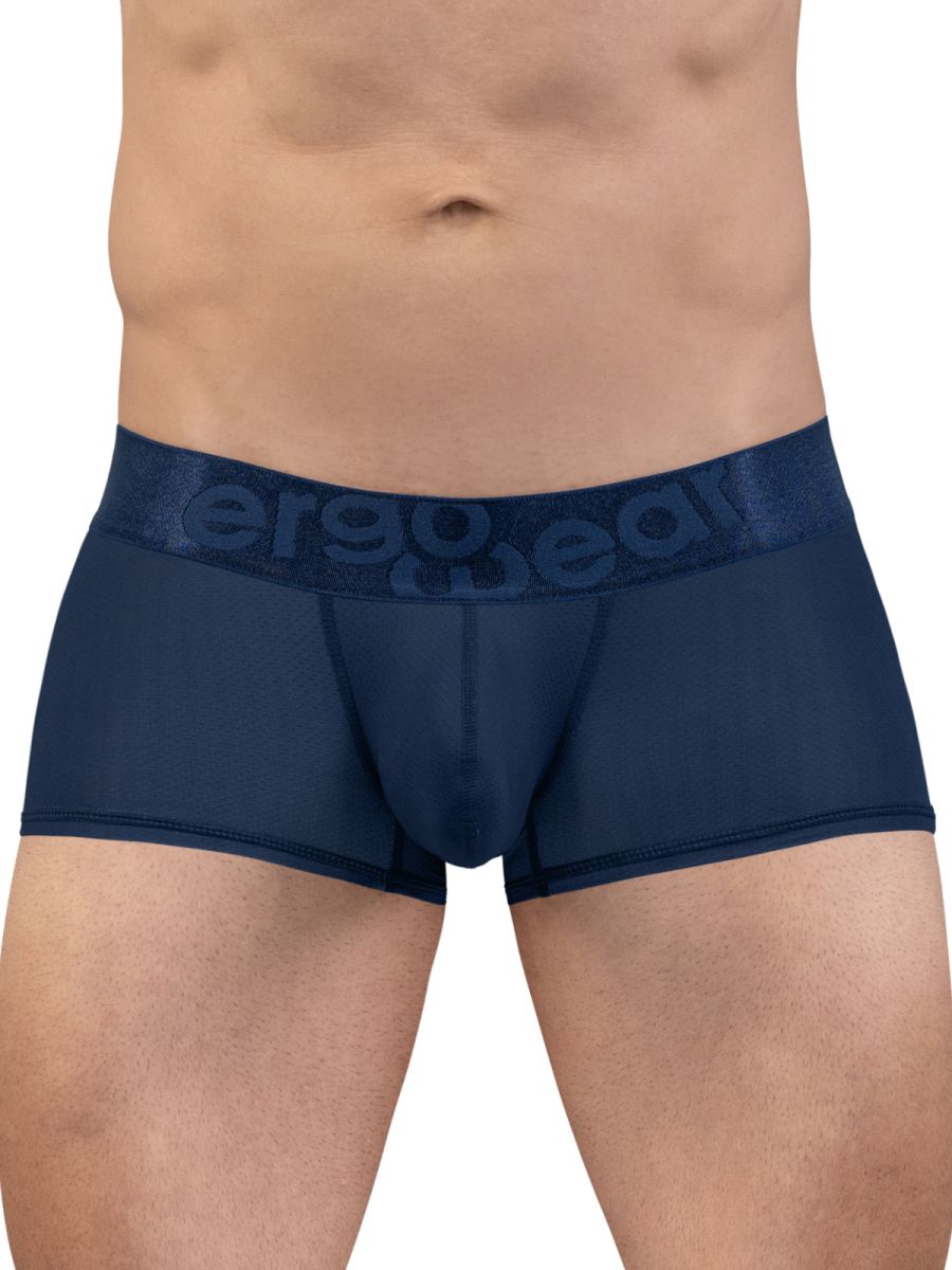 Navy blue ergonomic briefs with textured waistband and ergo wear logo designed for comfort and support