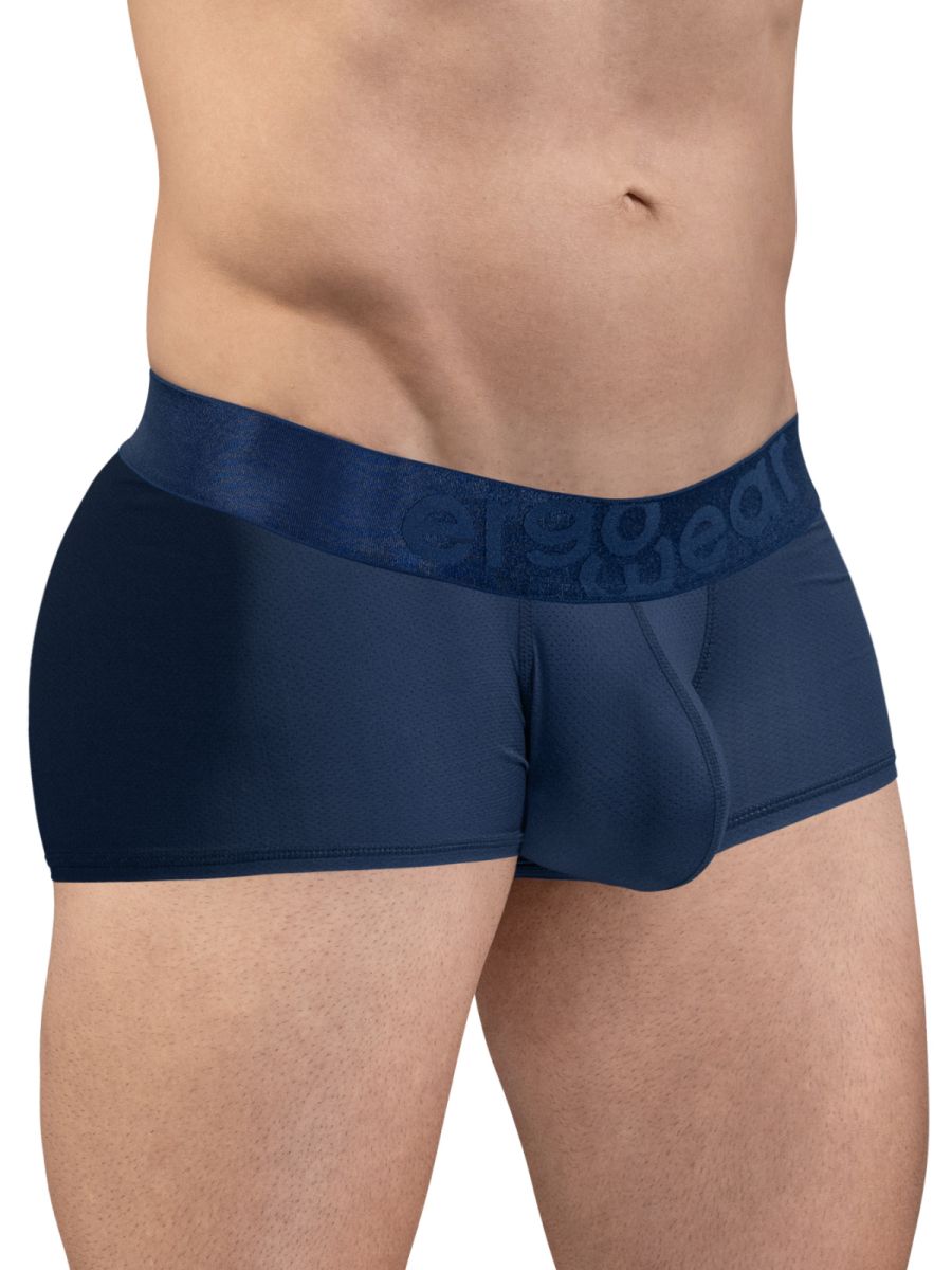 Navy blue mens briefs with matching elastic waistband embossed with leroy and dean logo from ergowear ew1814 max bold se trunks