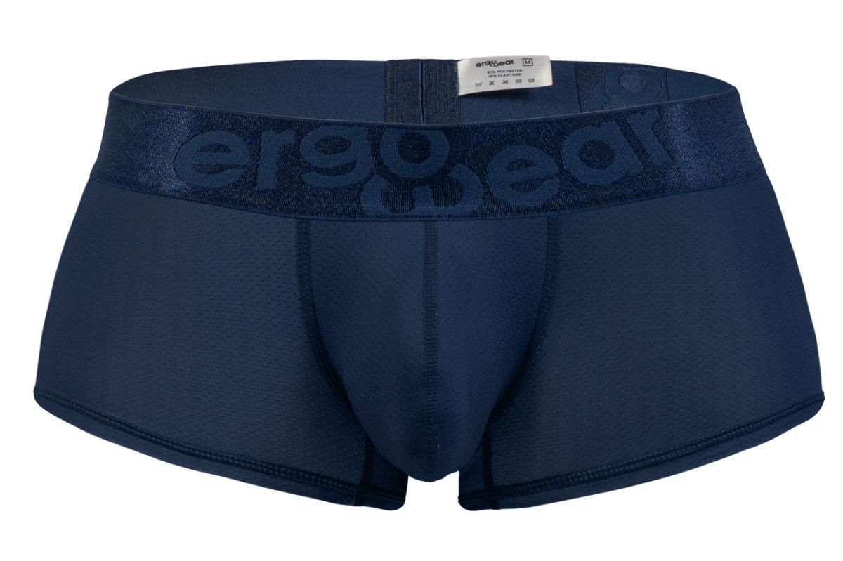 Ergowear ew1814 max bold se trunks in dark blue navy ergonomic briefs with embossed logo waistband visible from front