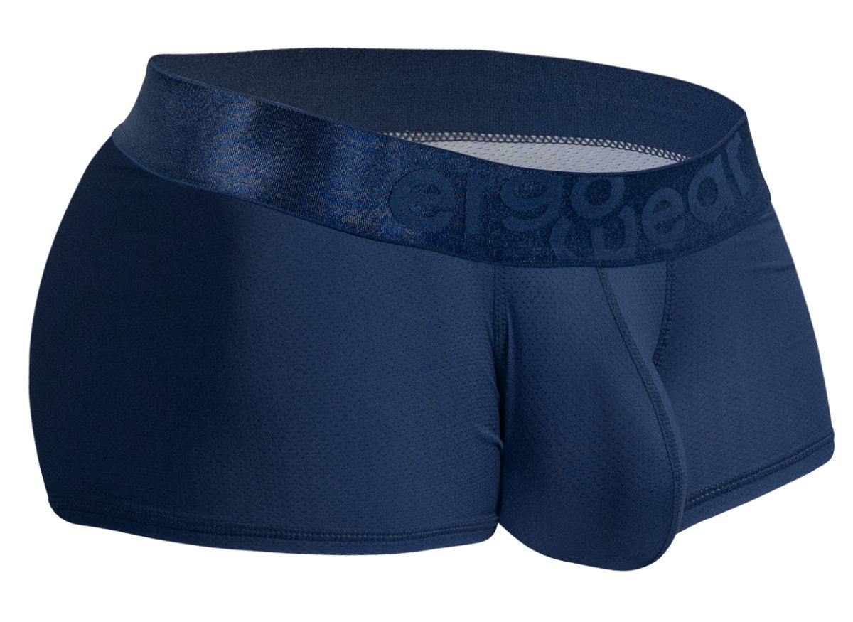 Navy blue ergoWear ew1814 max bold se trunks with satin-like waistband featuring subtle er90wear embossed logo