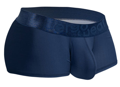 Navy blue ergoWear ew1814 max bold se trunks with satin-like waistband featuring subtle er90wear embossed logo