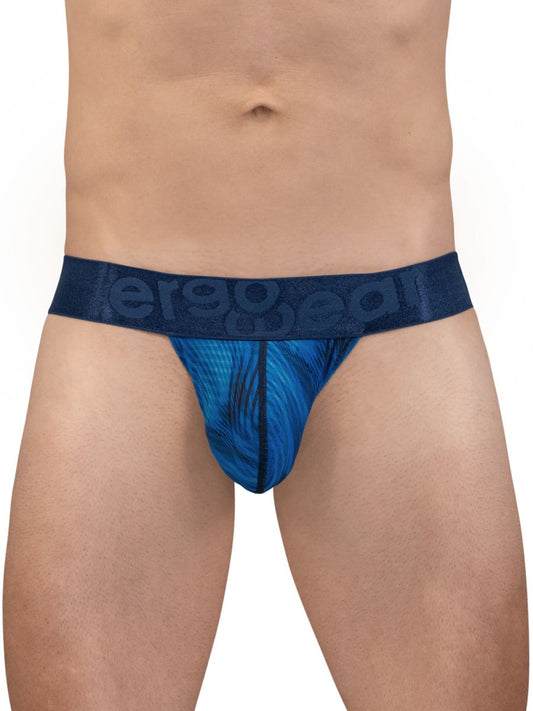 Blue patterned men’s briefs with dark blue ergo wear elastic waistband in mid blue max bold se g-string style