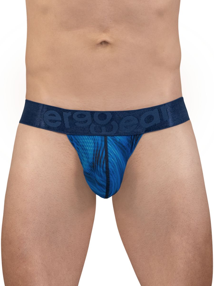 Blue patterned men’s briefs with dark blue ergo gear waistband from ergowear ew1817 max bold se bikini mid blue collection