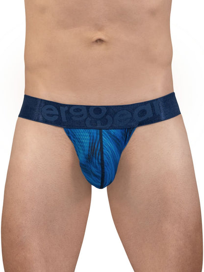 Blue patterned men’s briefs with dark blue ergo gear waistband from ergowear ew1817 max bold se bikini mid blue collection