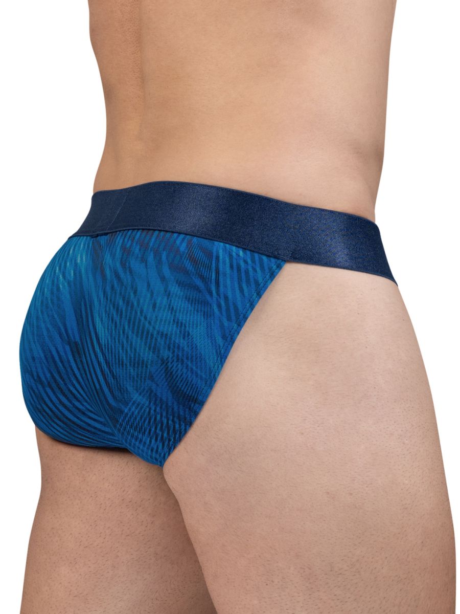 ErgoWear ew1817 max bold se bikini briefs in mid blue with a dark blue satin waistband and blue pattern