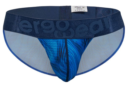 Blue patterned men’s briefs with dark blue ergo wear waistband in mid blue color from ergo wear ew1817 max bold se bikini line