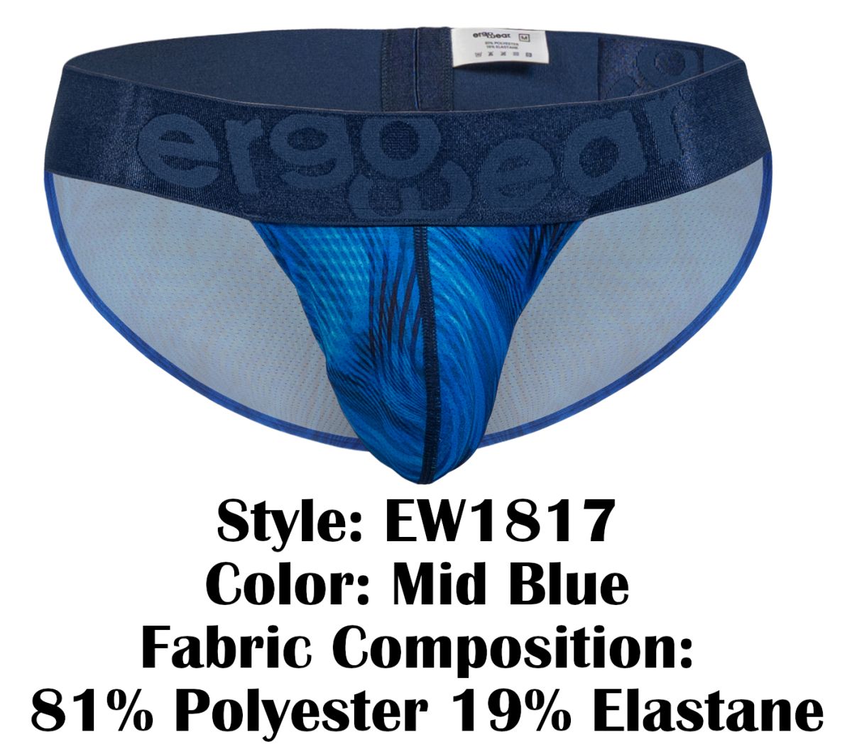 Ergowear ew1817 max bold se bikini in mid blue with ergonomic fit vibrant feather pattern and mesh side panels