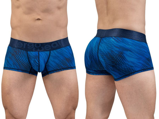 ErgoWear ew1818 max bold se trunks in mid blue feature blue patterned men’s boxer briefs with a textured waistband