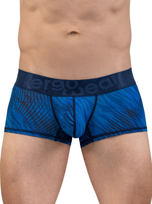 Blue patterned men’s boxer briefs with dark blue ergo gear waistband in mid blue from ergowear ew1818 max bold se trunks