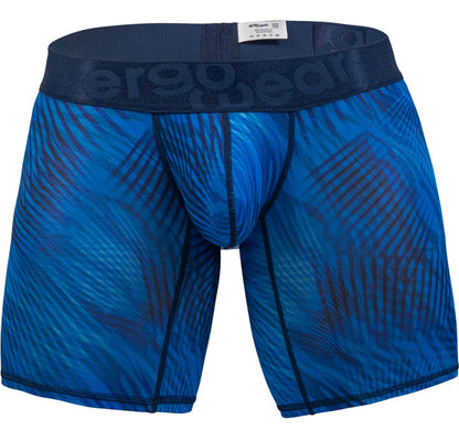 Men’s mid blue ErgoWear EW1819 MAX BOLD SE boxer briefs with blue pattern and dark blue branded elastic waistband