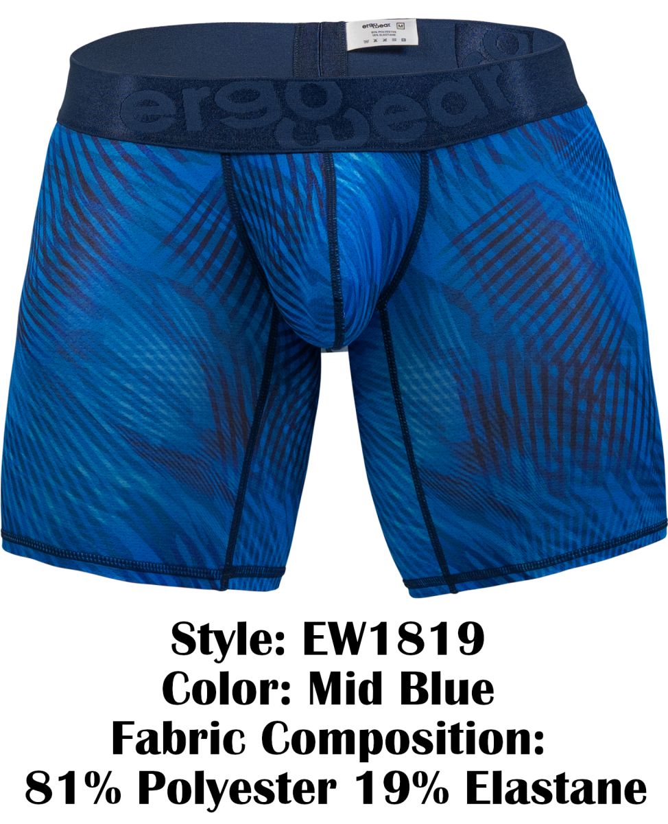 Mid blue ergo wear ew1819 max bold se boxer briefs with dynamic geometric pattern and ergobed elastic waistband