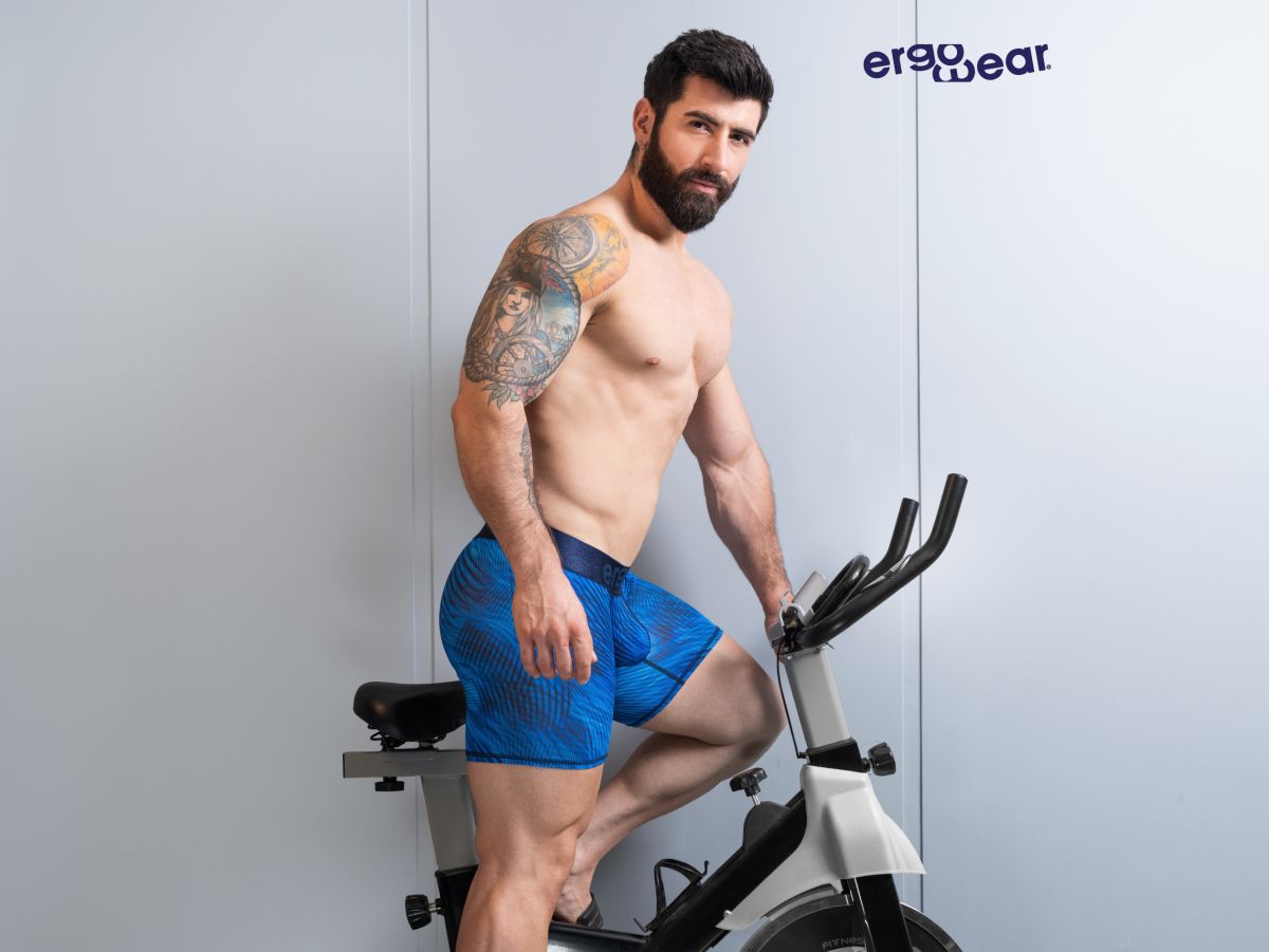 Blue patterned mid blue ergoWear ew1819 max bold se boxer briefs designed for athletic use