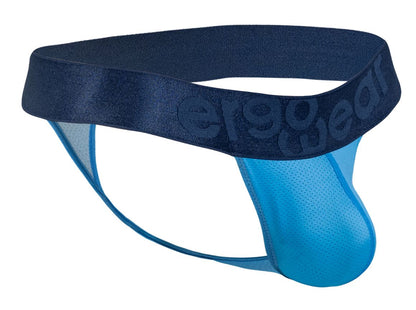 Navy blue and bright blue mesh athletic brief with ergo gear waistband in ergo wear ew1820 max bold se g-string color river blue