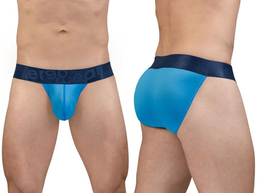 ErgoWear ew1821 max bold river blue bikini briefs in blue mesh with dark blue elastic waistband and erso logo