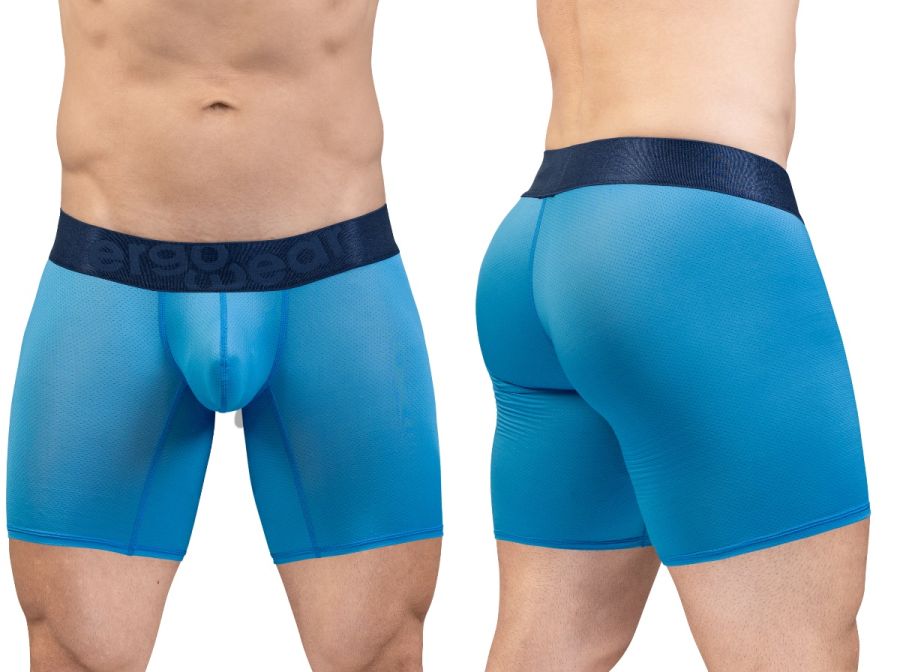 Blue ergonomic boxer briefs with a dark blue waistband featuring brand name by Ergowear model EW1823 max bold se