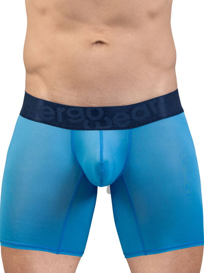Blue sheer ergoWear EW1823 MAX BOLD SE boxer briefs with dark blue aerogear waistband in river blue color