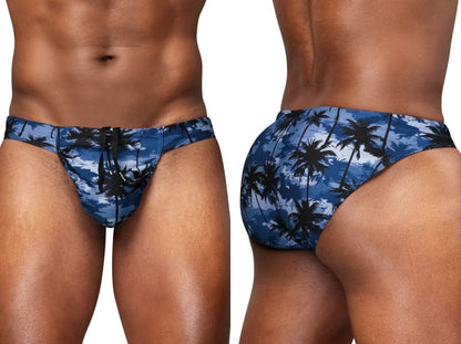 Blue and black palm tree patterned swim bikini by ergowear in dark blue perfect for swimwear use