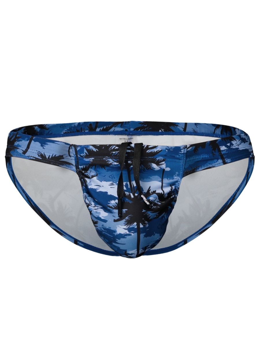 Ergowear ew1824 feel sw dark blue palms swim bikini with blue palm tree pattern white interior and black drawstring