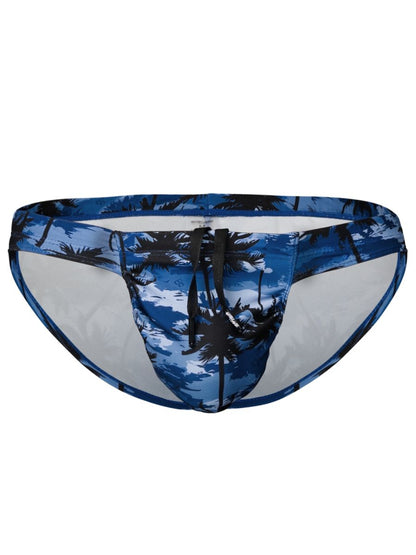 Ergowear ew1824 feel sw dark blue palms swim bikini with blue palm tree pattern white interior and black drawstring
