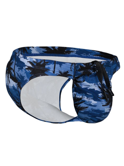 Ergowear ew1824 feel sw swim bikini in dark blue with blue and black palm pattern and white interior lining