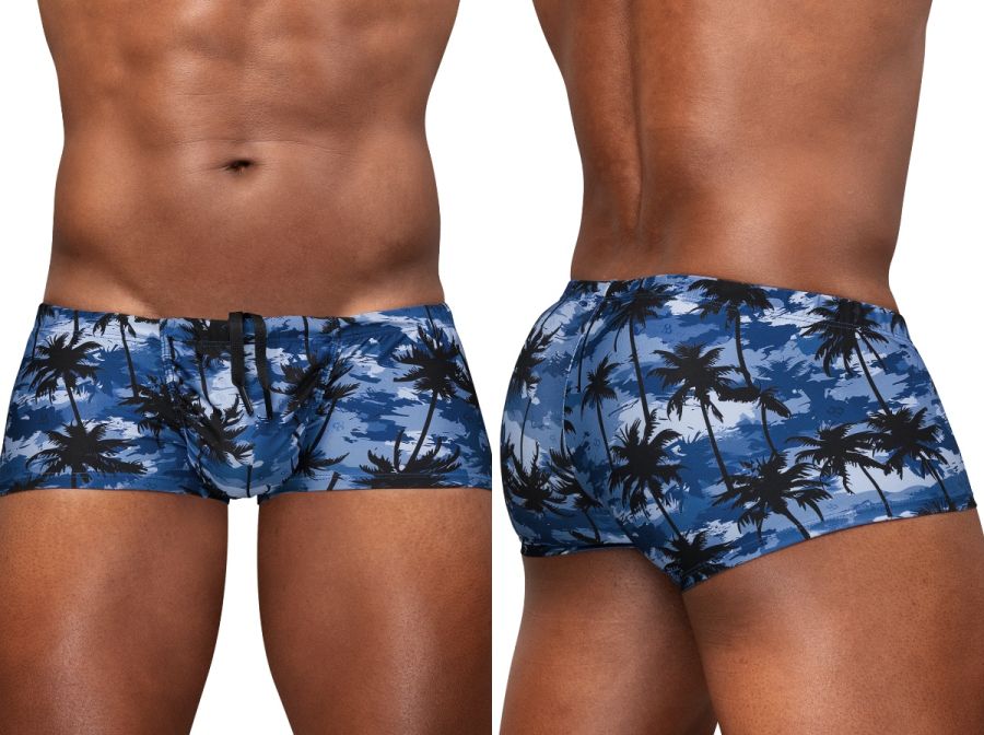Ergowear ew1825 feel sw dark blue-palms swim trunks with blue and black palm tree pattern for beachwear