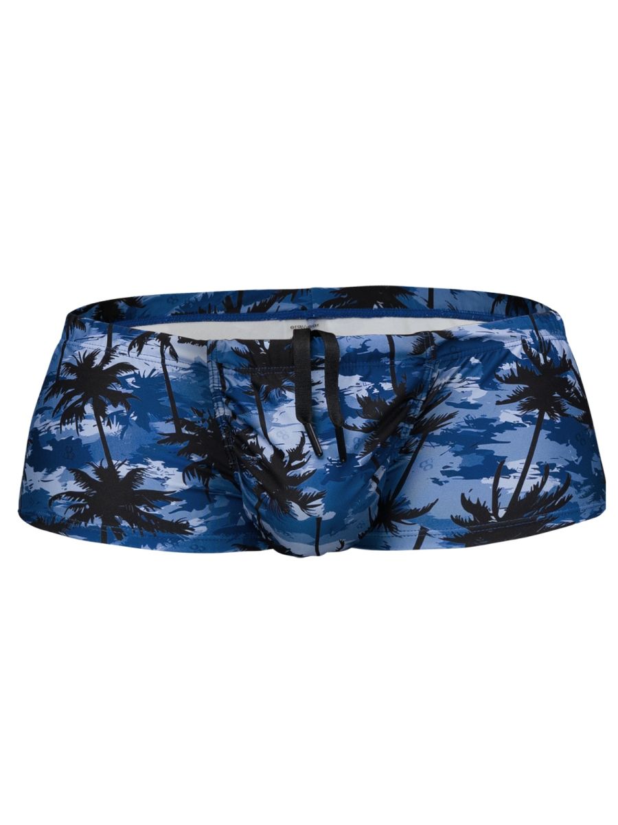 Ergowear EW1825 feel SW dark blue palms swim trunks feature blue and black palm tree pattern with drawstring waistband