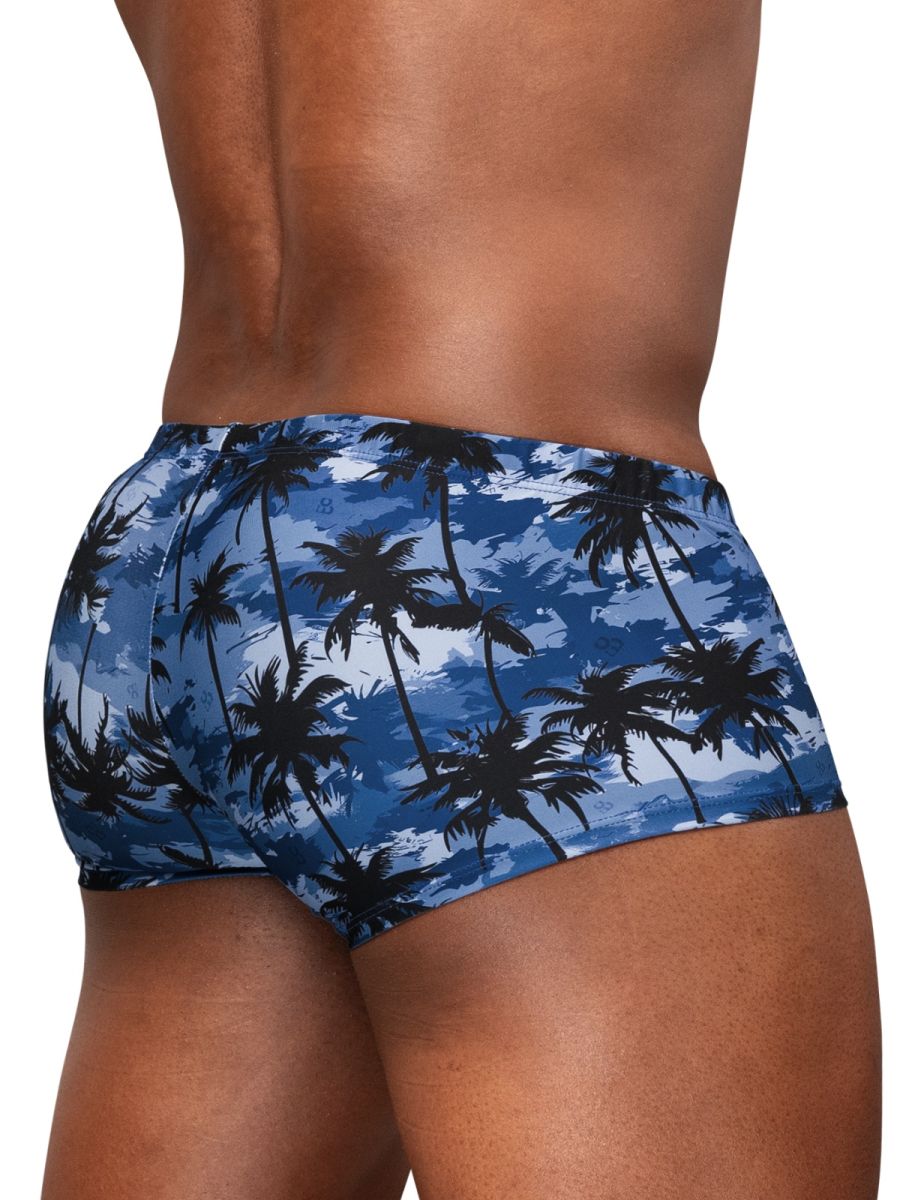 ErgoWear ew1825 feel sw dark blue palm patterned swim trunks with blue and black design for swim and beach use