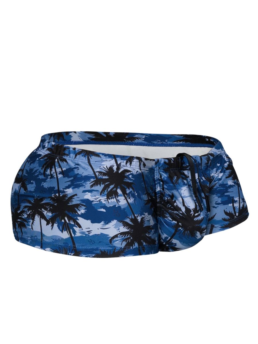 Dark blue palma patterned ergoWear ew1825 feel sw swim trunks with black accents and drawstring waistband