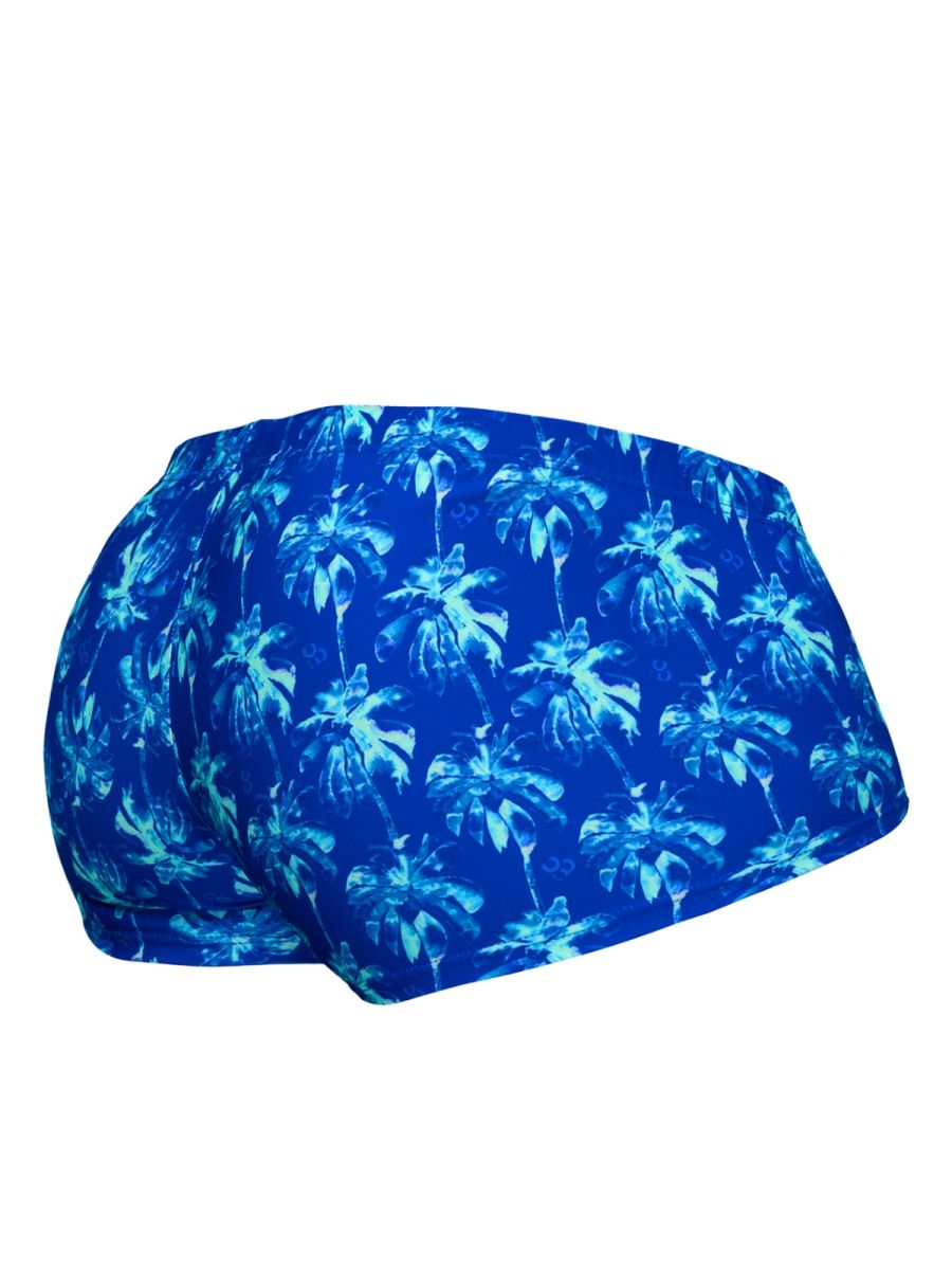 ErgoWear ew1827 feel sw swim trunks in royal blue with vibrant lighter blue tropical palm tree pattern