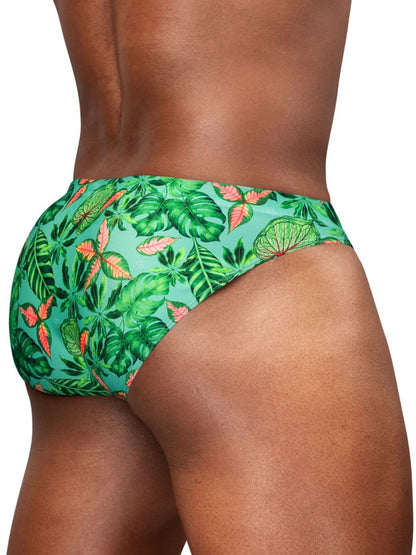 ErgoWear ew1828 feel sw aqua-leaves swim bikini with vibrant green tropical leaf pattern and coral accents