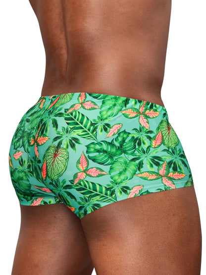 Ergowear ew1829 feel sw aqua-leaves swim trunks with green and pink tropical leaf pattern for men