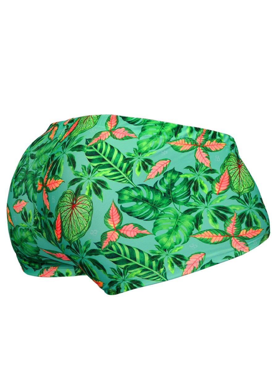 Aqua-leaves ergo wear ew1829 feel sw swim trunks with vibrant green and pink tropical leaf pattern