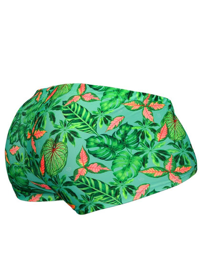 Aqua-leaves ergo wear ew1829 feel sw swim trunks with vibrant green and pink tropical leaf pattern