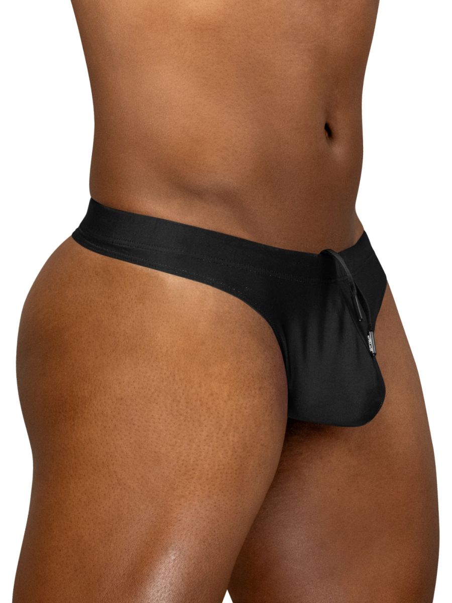 Ergowear ew1830 x4d sw black men’s thong with drawstring and zipper closure designed for swimwear use