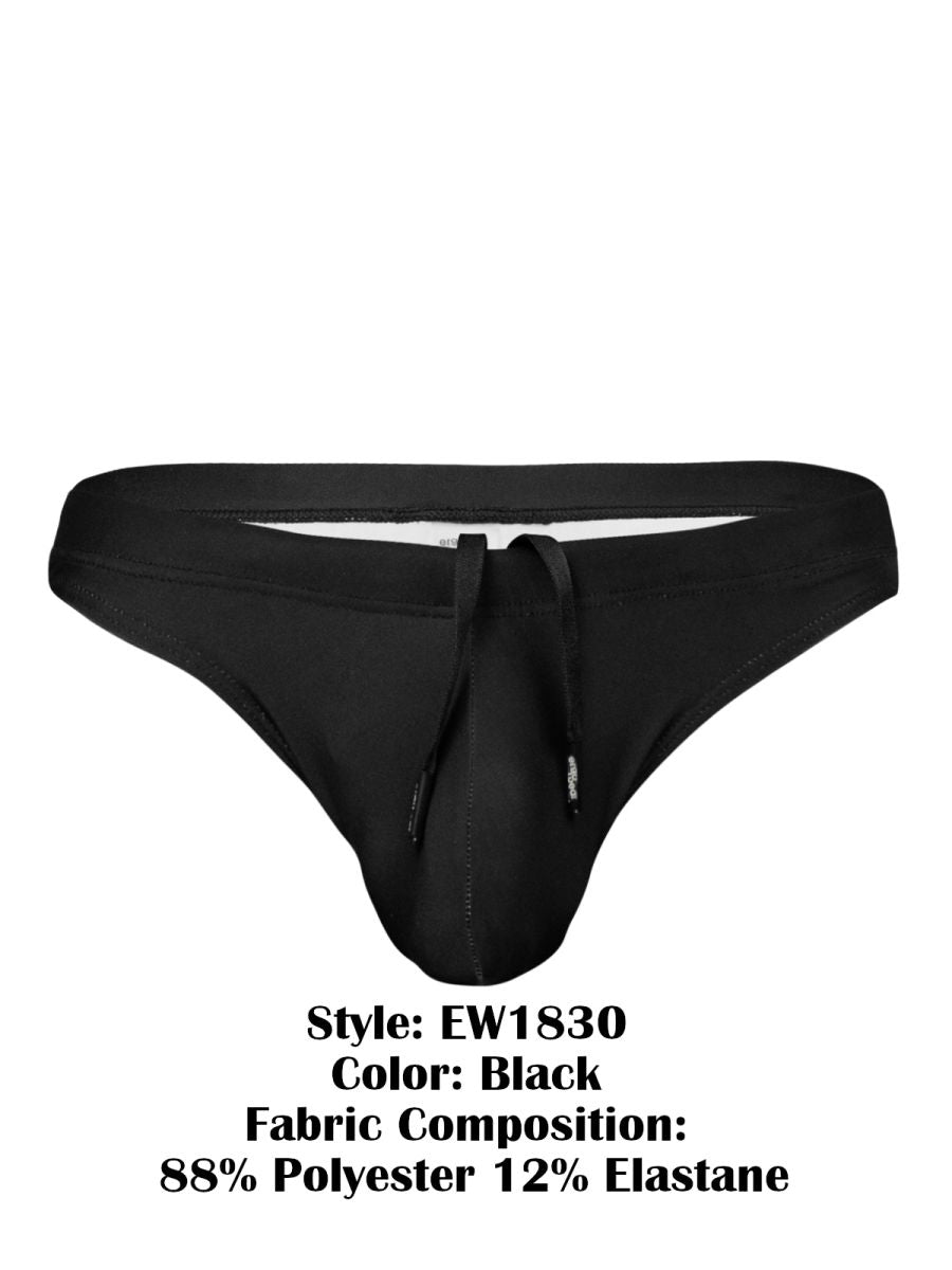 Black swim trunks by ergowear ew1830 x4d sw with drawstring waistband and front zipper detail