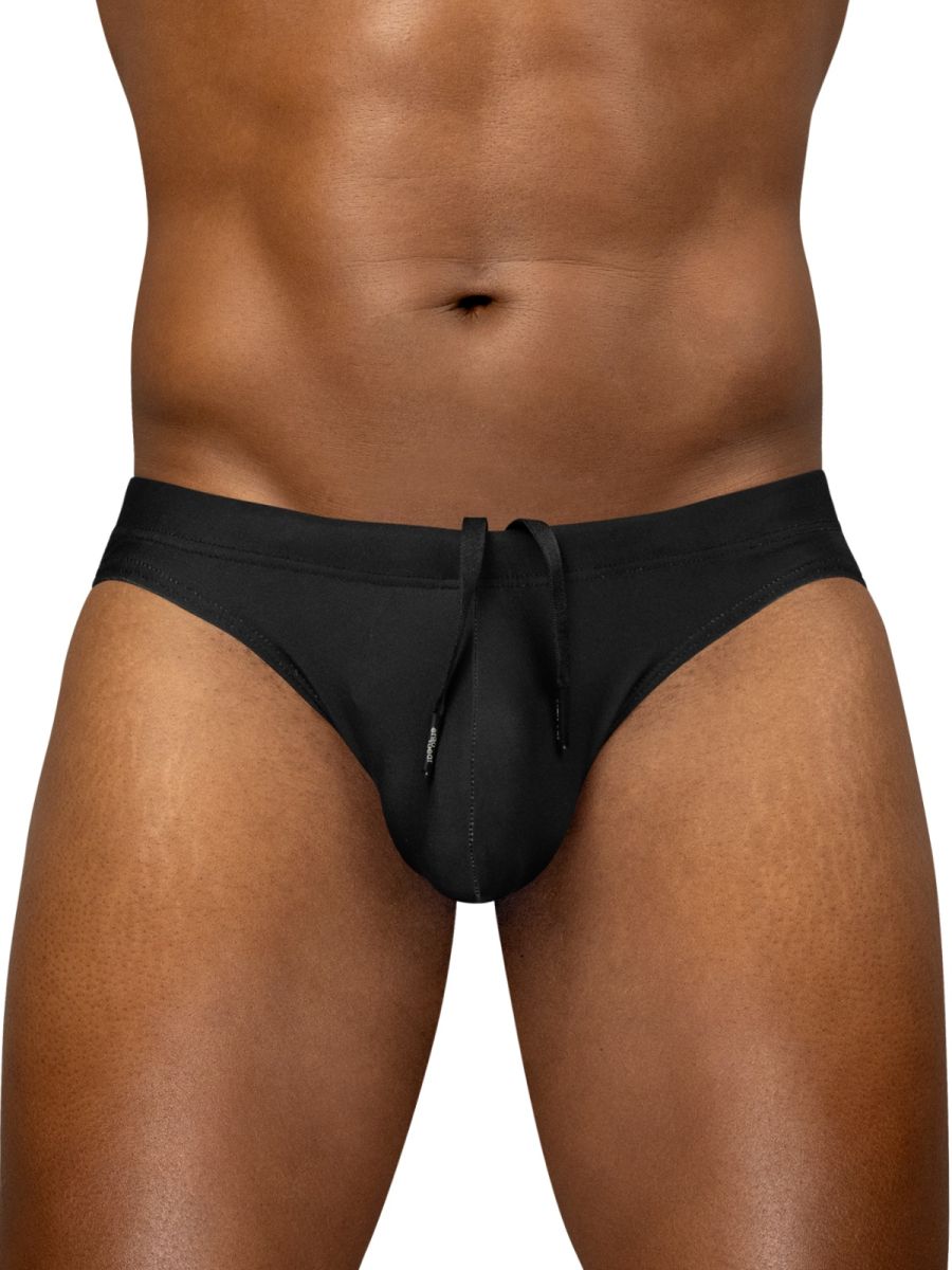 Black mens swim trunks ergo wear ew1831 x4d sw bikini with drawstring waistband and contoured design in black