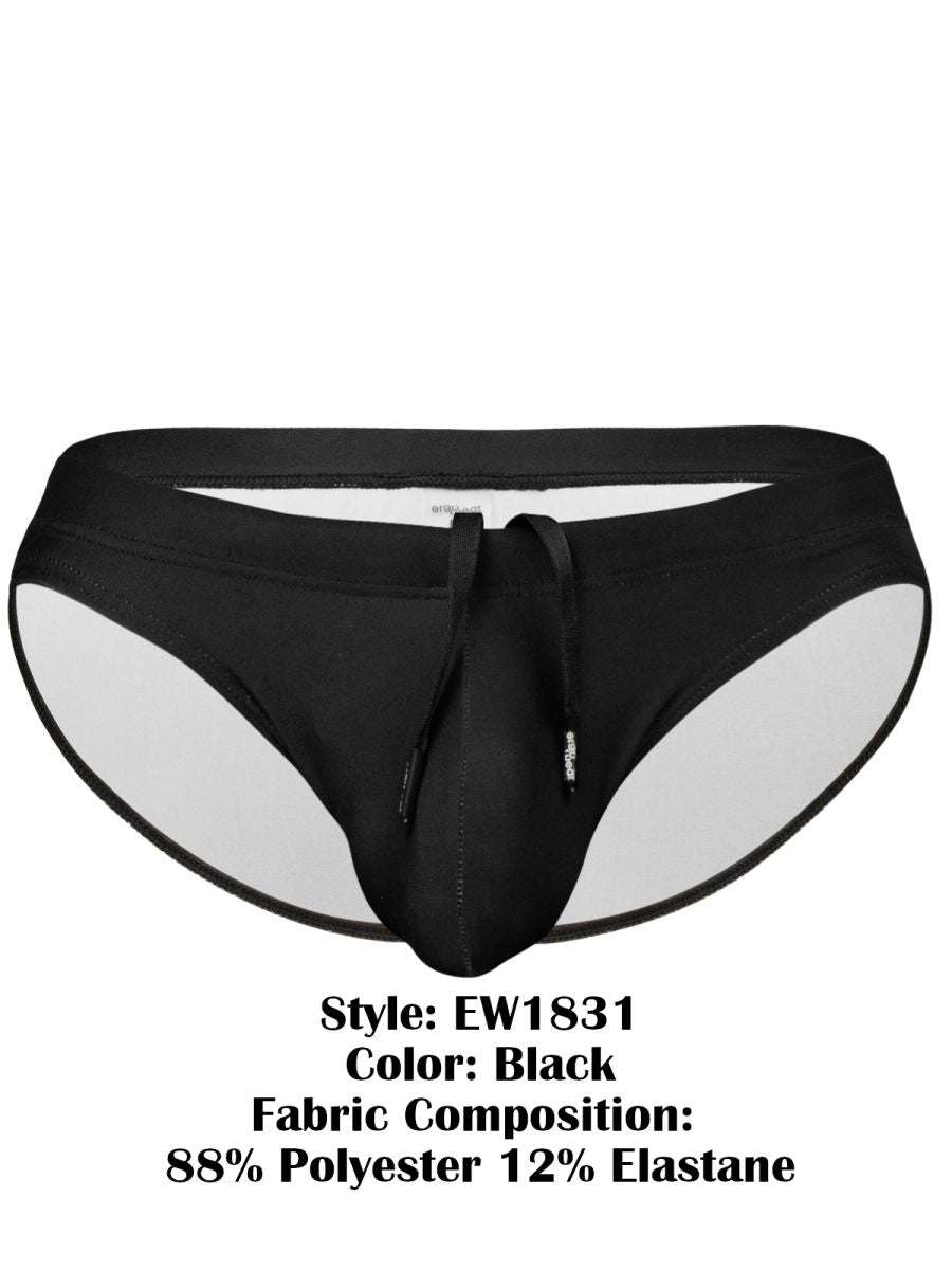 Ergo wear ew1831 x4d black men’s swim bikini with sleek form-fitting design and contrasting white inner lining