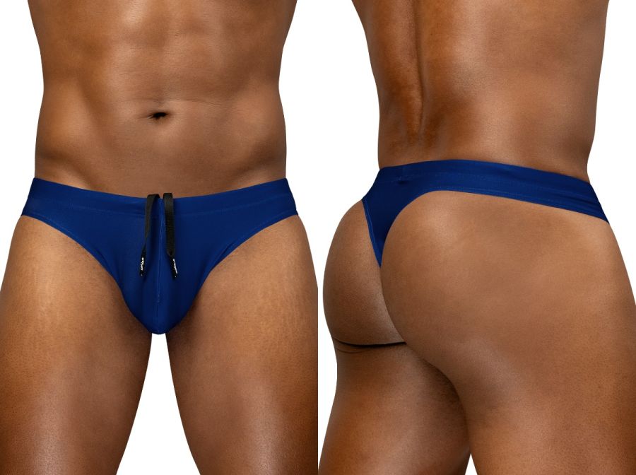 Blue indigo ergo wear ew1832 x4d sw swim thongs with black drawstring showing front side design