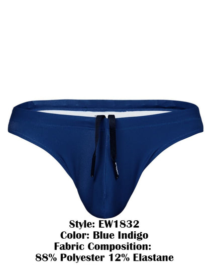 ErgoWear ew1832 x4d swim thongs in blue indigo with black drawstrings and white interior lining for beach use