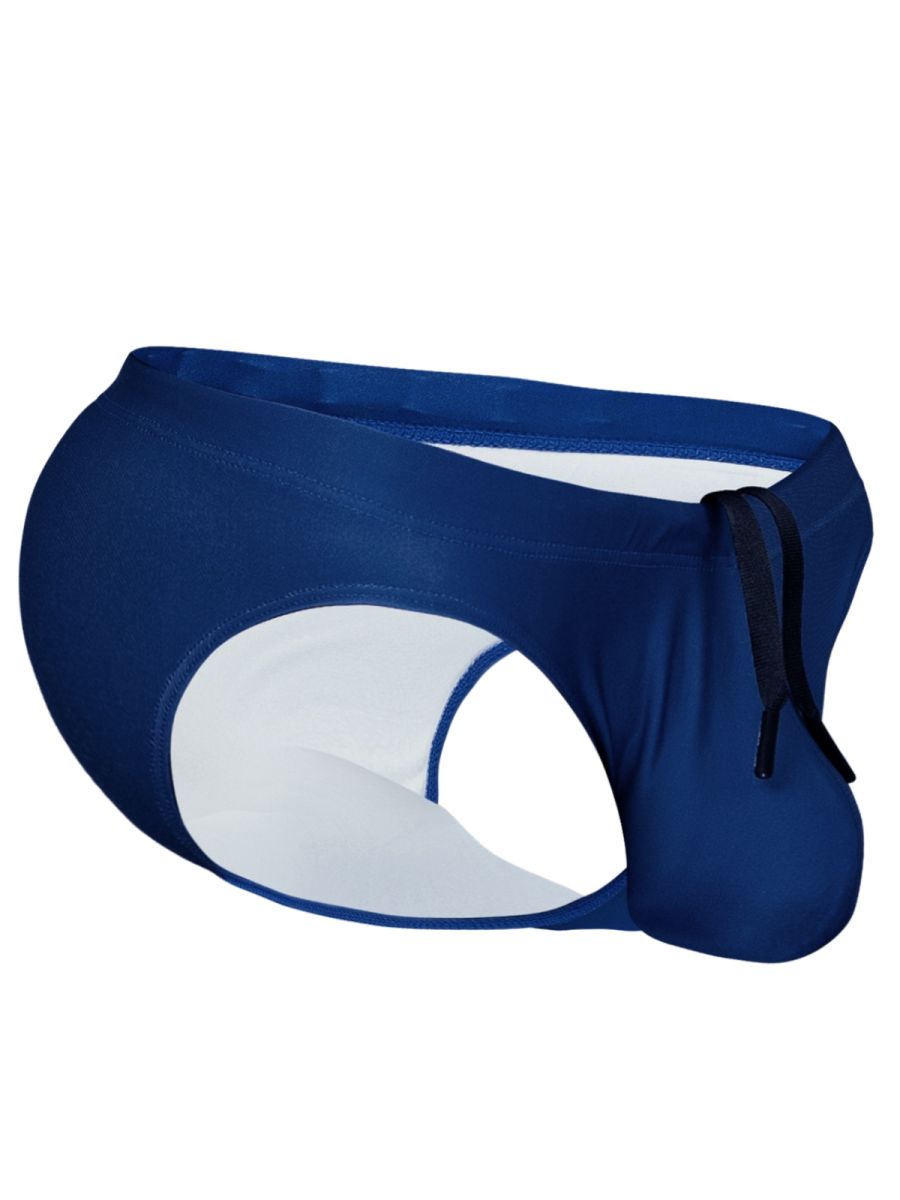 Navy blue ErgoWear ew1833 x4d SW swim bikini with white cutout panels and black drawstring for beachwear