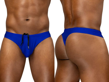 Vibrant royal blue ErgoWear EW1834 X4D SW swim thongs with black drawstring waistband for active beach use