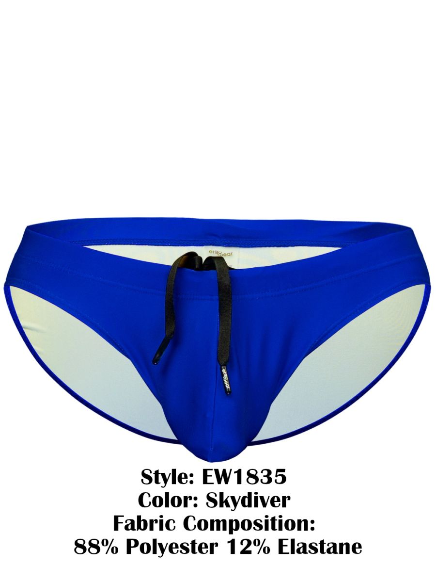 ErgoWear ew1835 x4d sw swim bikini color skydiver blue and white swim trunks with black drawstring made of polyester and elastane