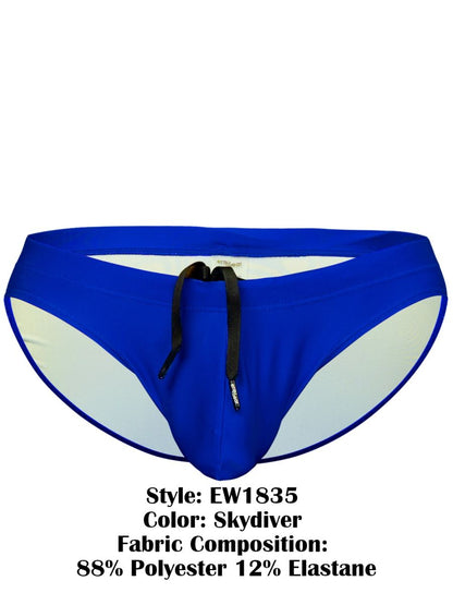 ErgoWear ew1835 x4d sw swim bikini color skydiver blue and white swim trunks with black drawstring made of polyester and elastane
