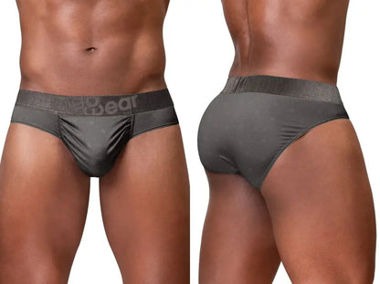 Dark gray ergonomic men's briefs by ErgoWear featuring a smooth fabric supportive fit and a comfortable waistband.