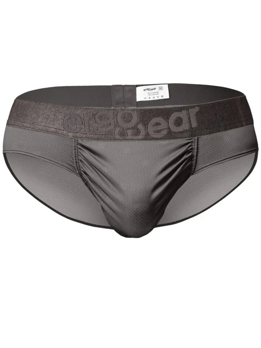 Dark gray ergonomic men's briefs by ErgoWear featuring a soft waistband and breathable fabric for comfort