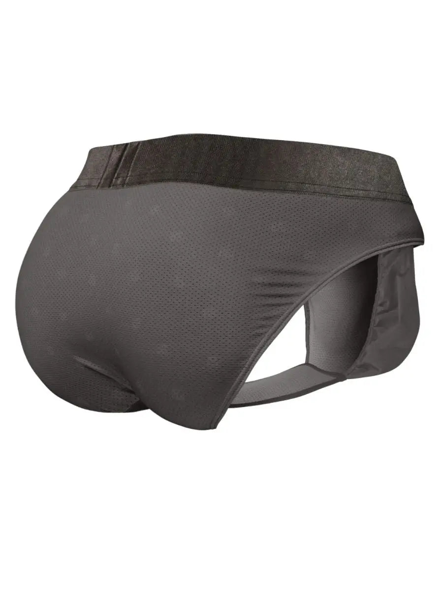 Dark gray men's briefs by ErgoWear featuring a breathable mesh design and ergonomic cut for comfort